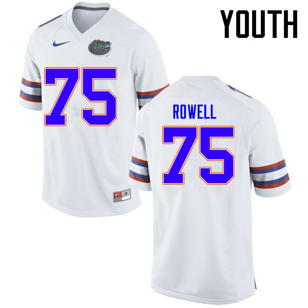Florida Gators Youth #75 Tanner Rowell College Football Jerseys White